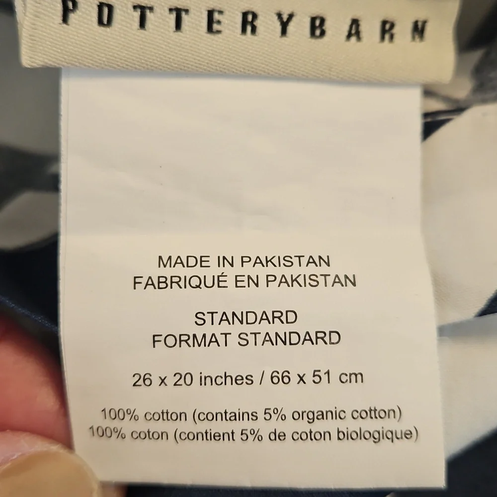 Pottery Barn Navy & White Bamboo Design Cotton Standard Pillow Sham